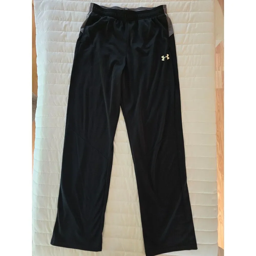 Under Armour Boys Youth Black Athletic Track Sweatpants Loose Fit Size XL